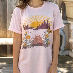 NWT Grace & Lace Womens Size Large Peach Summer Nature Graphic Tee